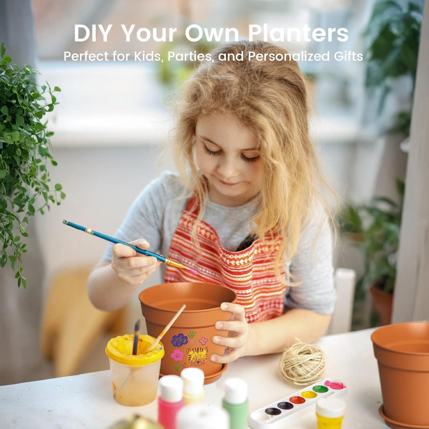 20 Pack 6 Inch Plant Pots with Drainage and Saucers, Plastic Flower Pots for Indoor and Outdoor Plants, Stackable Nursery Planters for Houseplants and Herbs, Terracotta