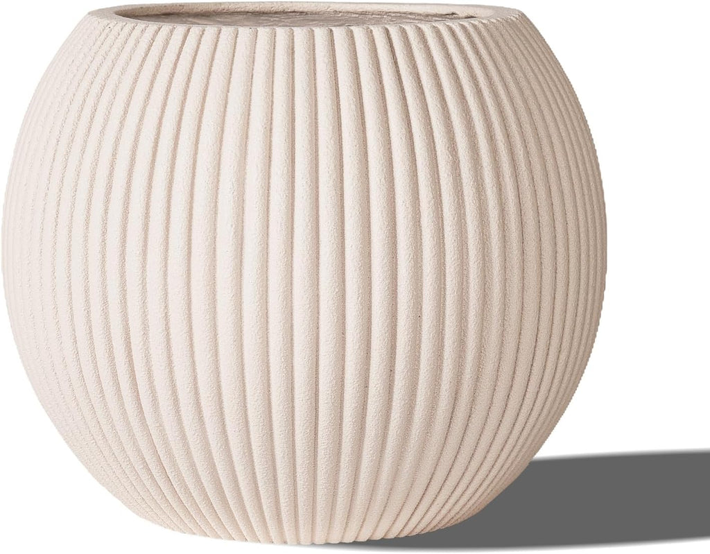 16 Inch Handmade Outdoor Planter - Classic Striped Design | Fiberglass & Composite Material | Durable for Commercial & Home Decor