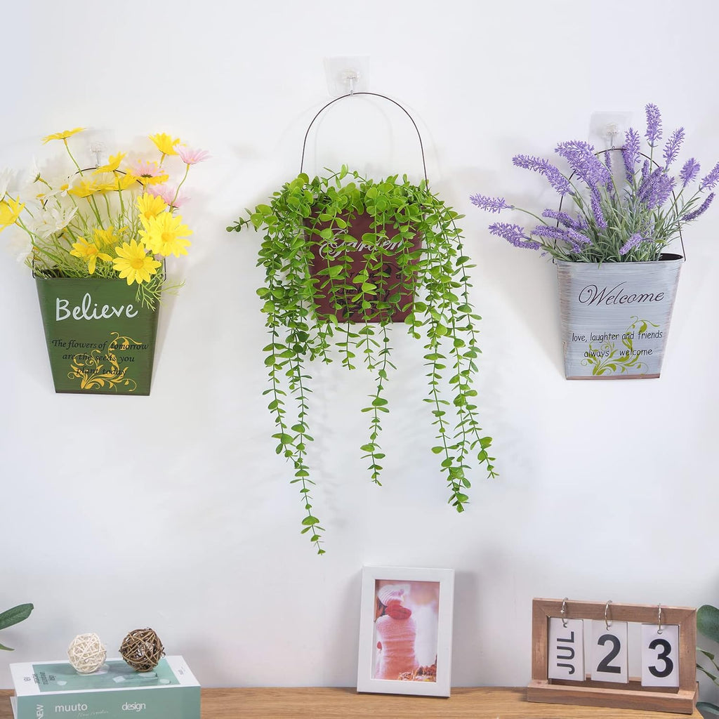 GDYOOSHOW 3Pcs 7.4" Tall Galvanized Metal Hanging Planter Rustic Wall Flower Bucket Echelon Wall Pot for Garden Balcony Indoor or Outdoor