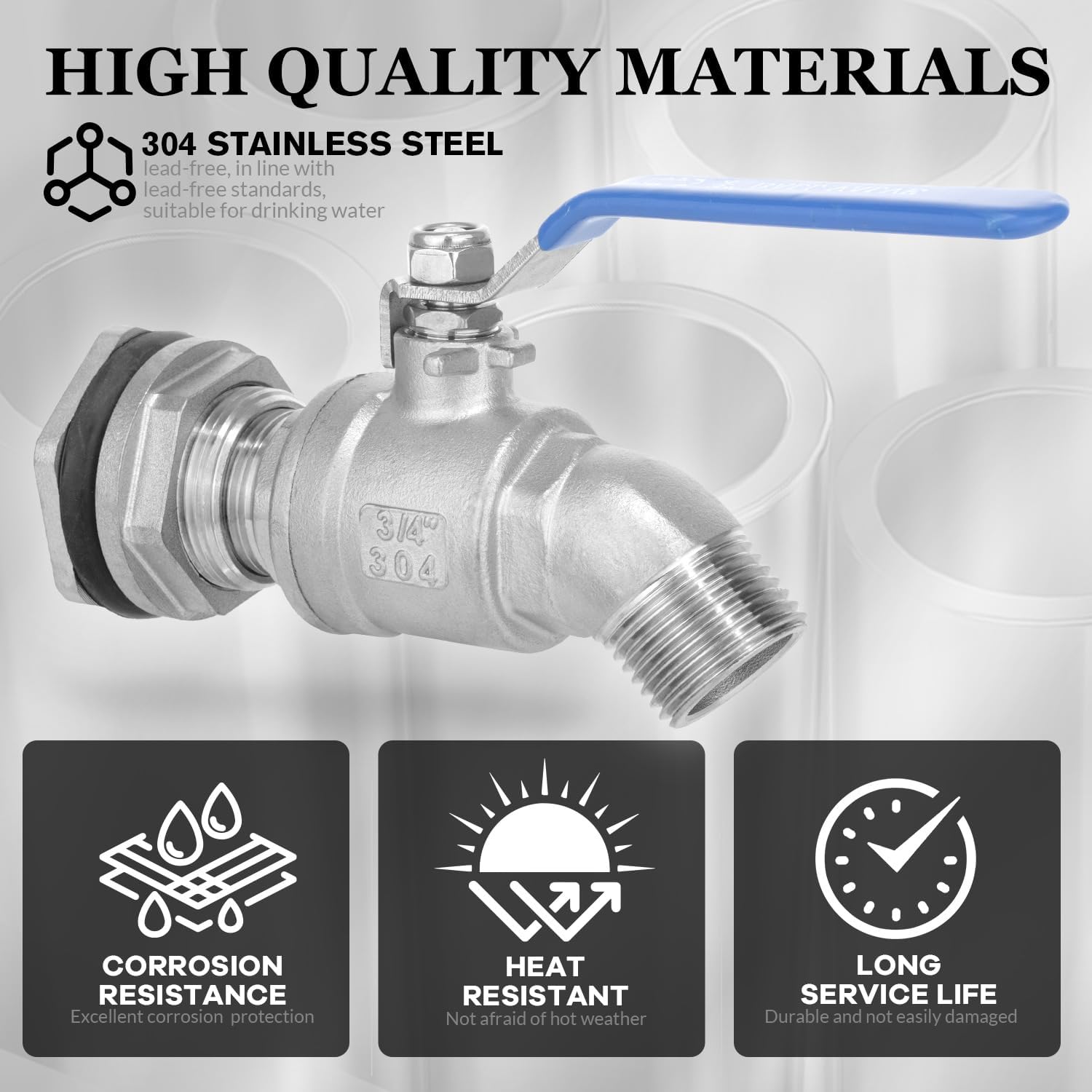 Rain Barrel Spigot Kit High Flow Water Barrel Faucet 3/4"NPT to 3/4"GHT 304 Lead-Free Compliant Stainless Steel Faucet for Rain Barrels,Rain Barrel Quarter Turn Spigot with Bulkhead Fitting