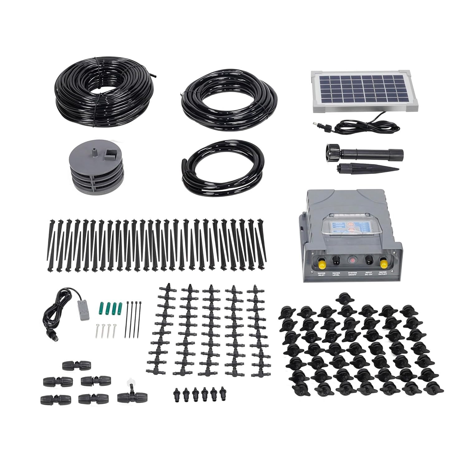 AEO Solar-Powered Automatic Watering Drip Irrigation System, 50 Drippers, 155 ft for Balcony Greenhouse Raised Garden Bed