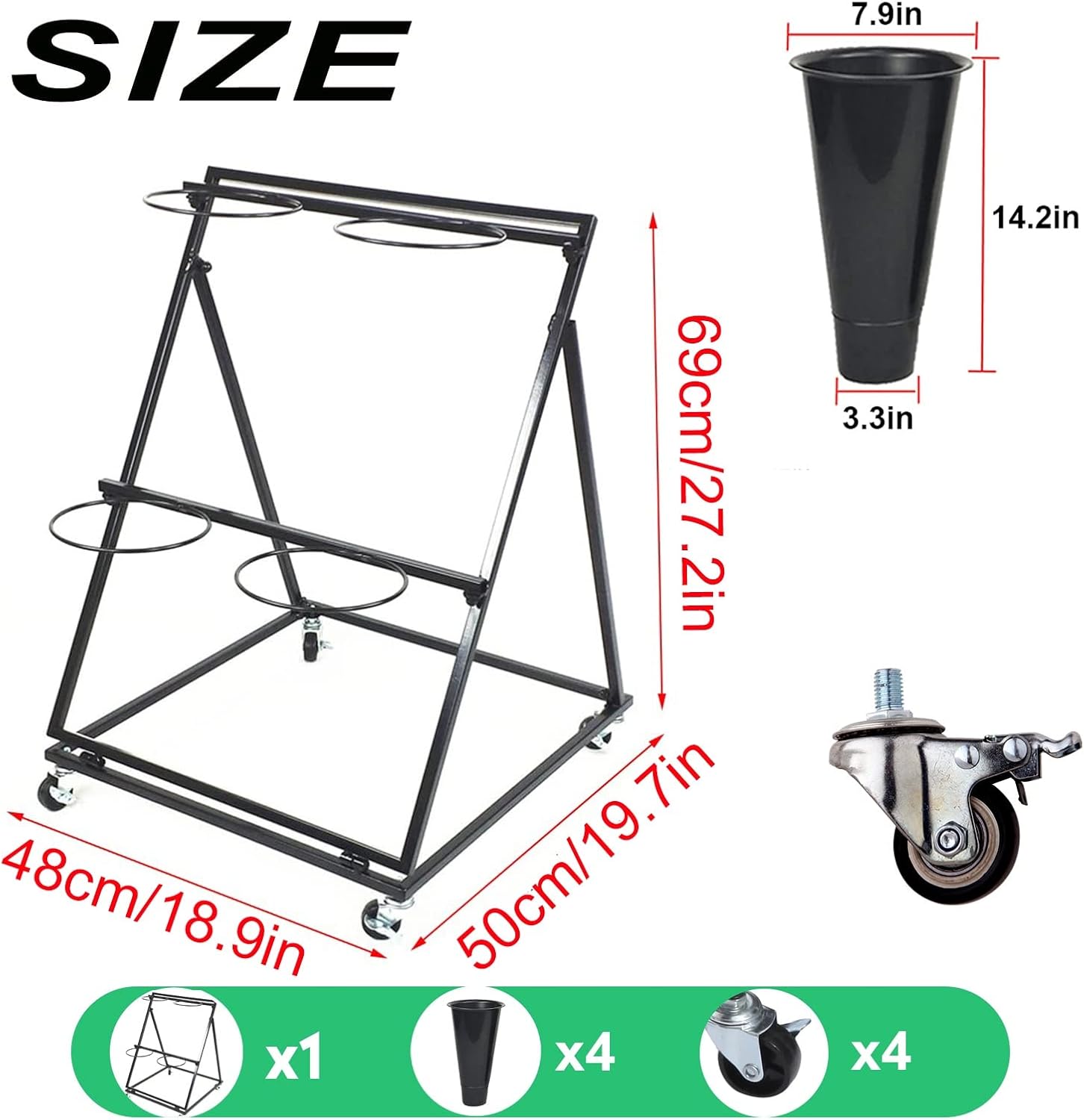 Flower Display Stand, 3-Layer Heavy-Duty Mobile Plant Cart shelve with Wheels, with Plastic Buckets, Easy to Install, Suitable for Indoor and Outdoor Balcony Courtyard Garden Art Exhibitions