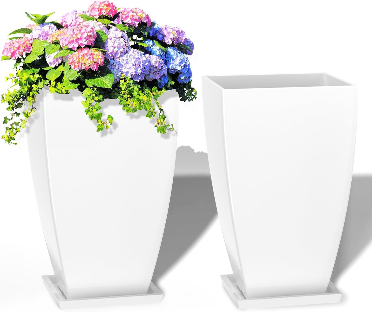 21" Tall Outdoor Planters Set of 2,Front Porch Planter Pots with Drainage Design Holes for Patio, Porch, Garden, Indoor,White
