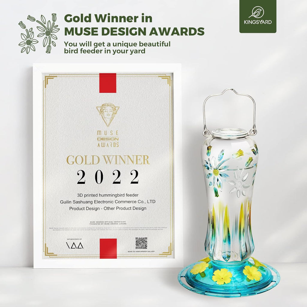 Kingsyard Hummingbird Feeder for Outdoors Hanging, 25 Ounces, Glass Humming Bird Nectar Feeder with Ant Moat & 6 Feeding Ports, Leak Proof, Turquoise