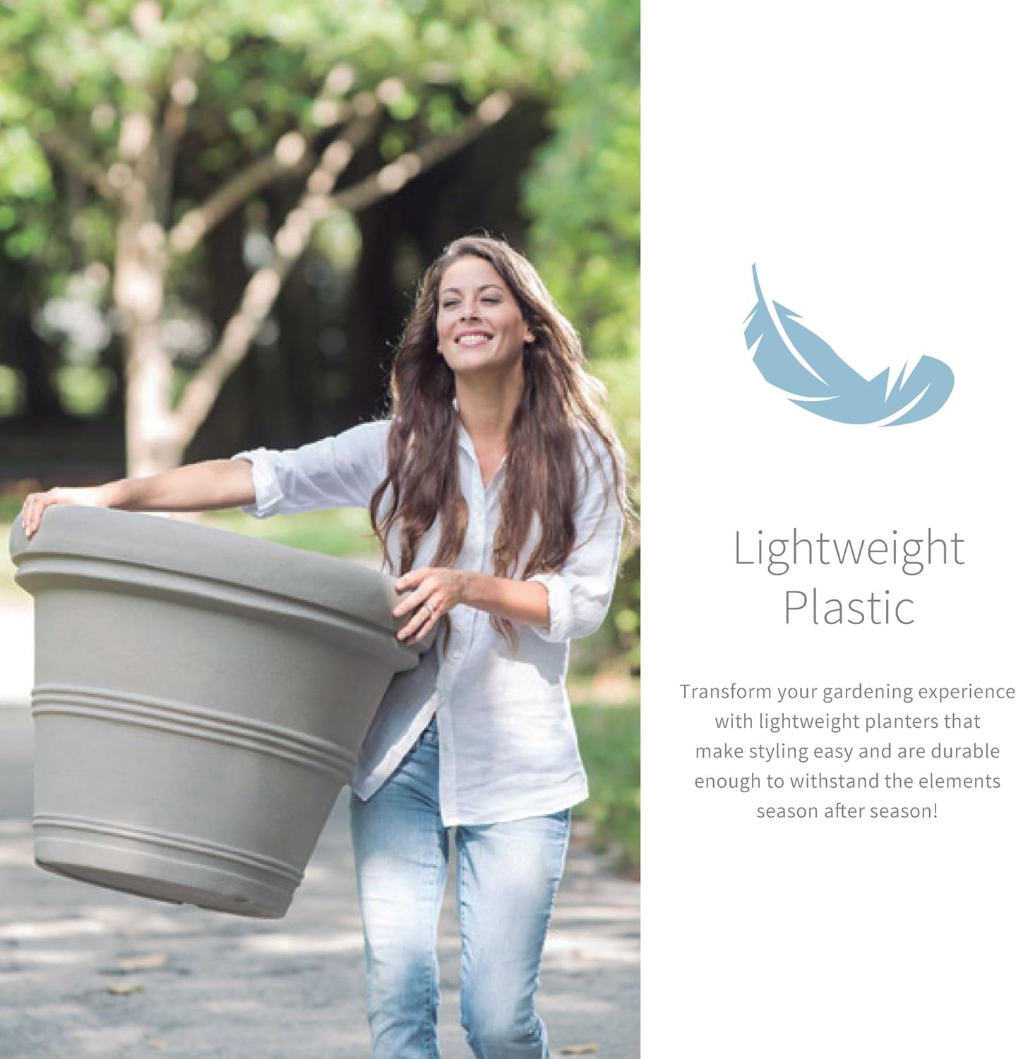 Crescent Garden Brunello Planter, Classic Rolled-Rim Plant Pot, 31-Inch (Weathered Concrete)