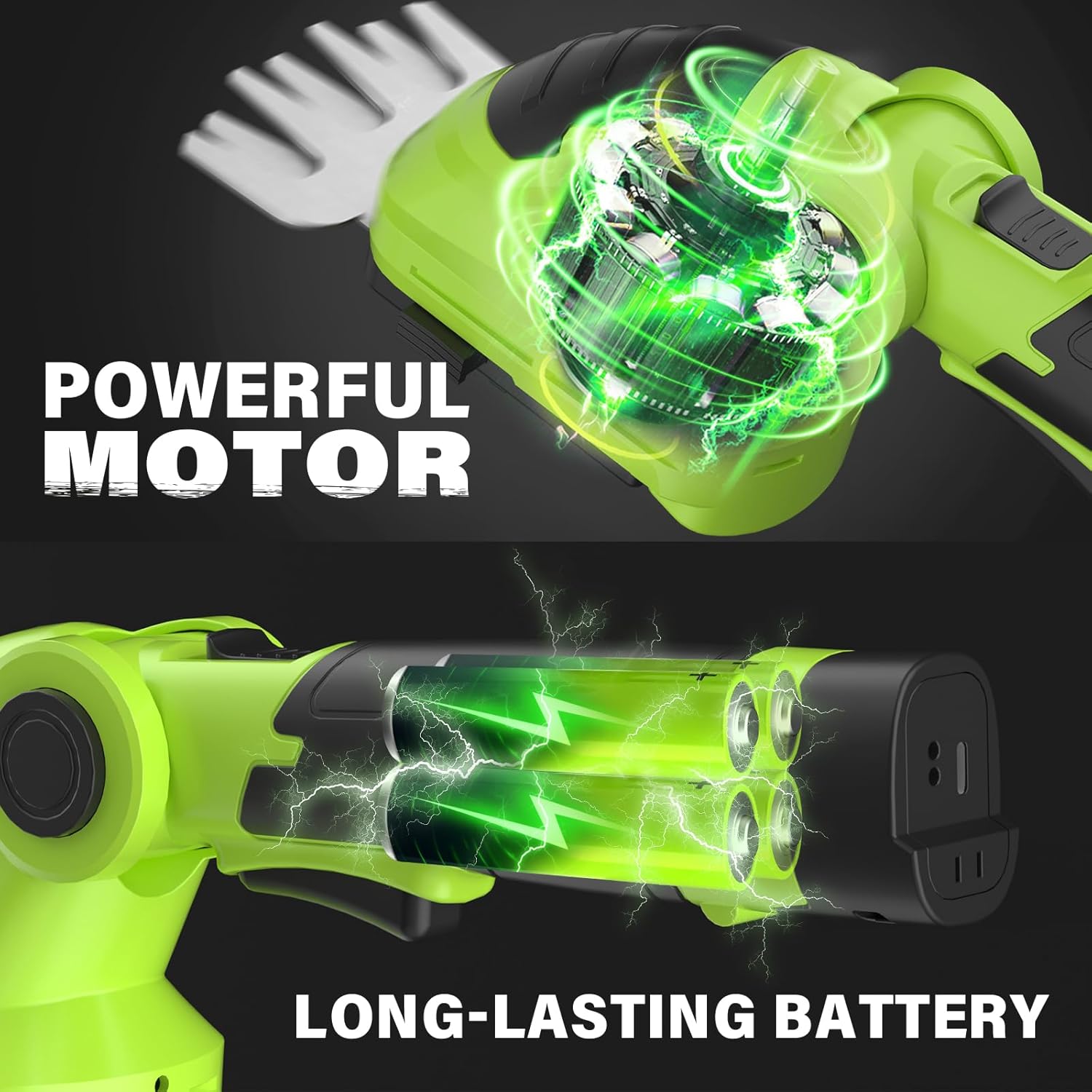 SOYUS Cordless Hedge Trimmer, 2 in 1 Electric Hedge Trimmers & Grass Shears, 7.2V Lightweight Shrub Trimmer Cordless with Battery and Charger, Ideal for Garden, Yard and Lawn - Green