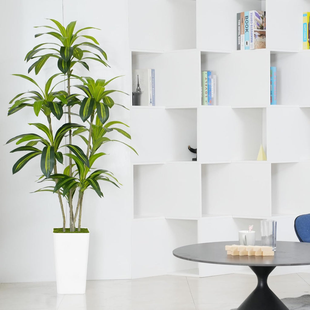 Artificial Dracaena Tree 6ft Tall - Green Silk Realistic Fake Plants for Office Home Living Room Bedroom Decor Indoor Outdoor with Pot Large House Faux Floor Plants