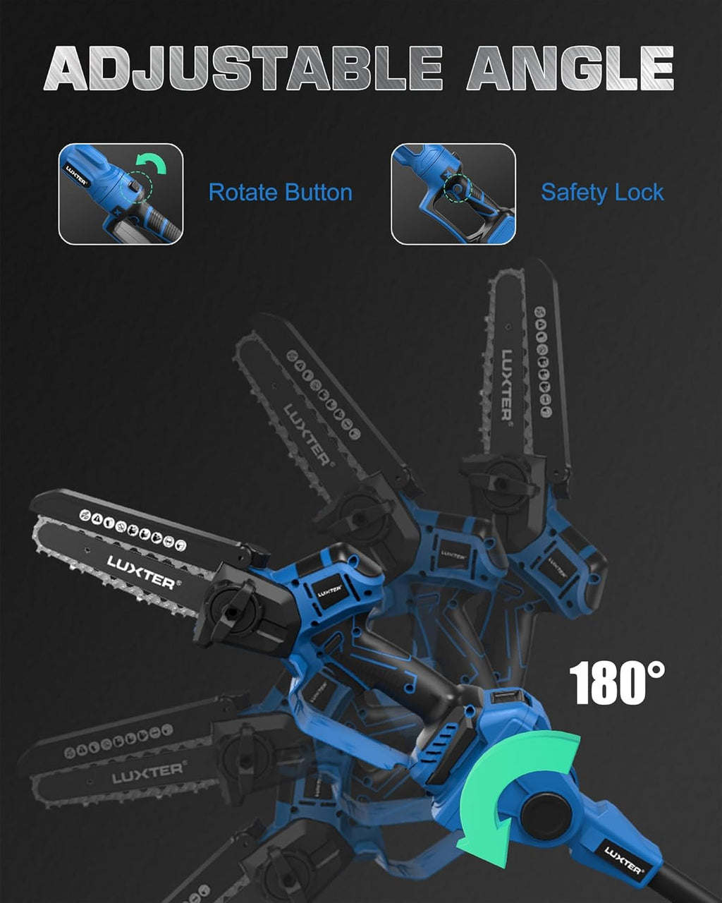 LUXTER 5-in-1 Cordless Pole Saw & Hedge Trimmer Brushless Electric Mini Chainsaw Auto Oiling 15-FT Max Reach Pole Saw for Tree Trimming Trimmer Limb Branch Cutter 2 X 2.0Ah Battery & Charger Include