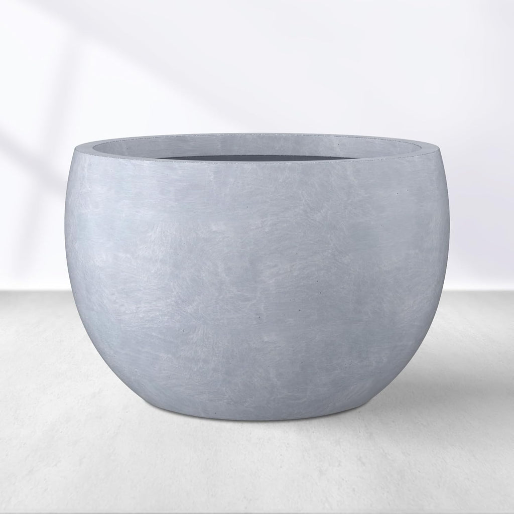 Kante 11.8" Dia Round Concrete Planter, Outdoor/Indoor Large Bowl Plant Pots with Drainage Hole and Rubber Plug for Garden Patio Balcony Home, Gray