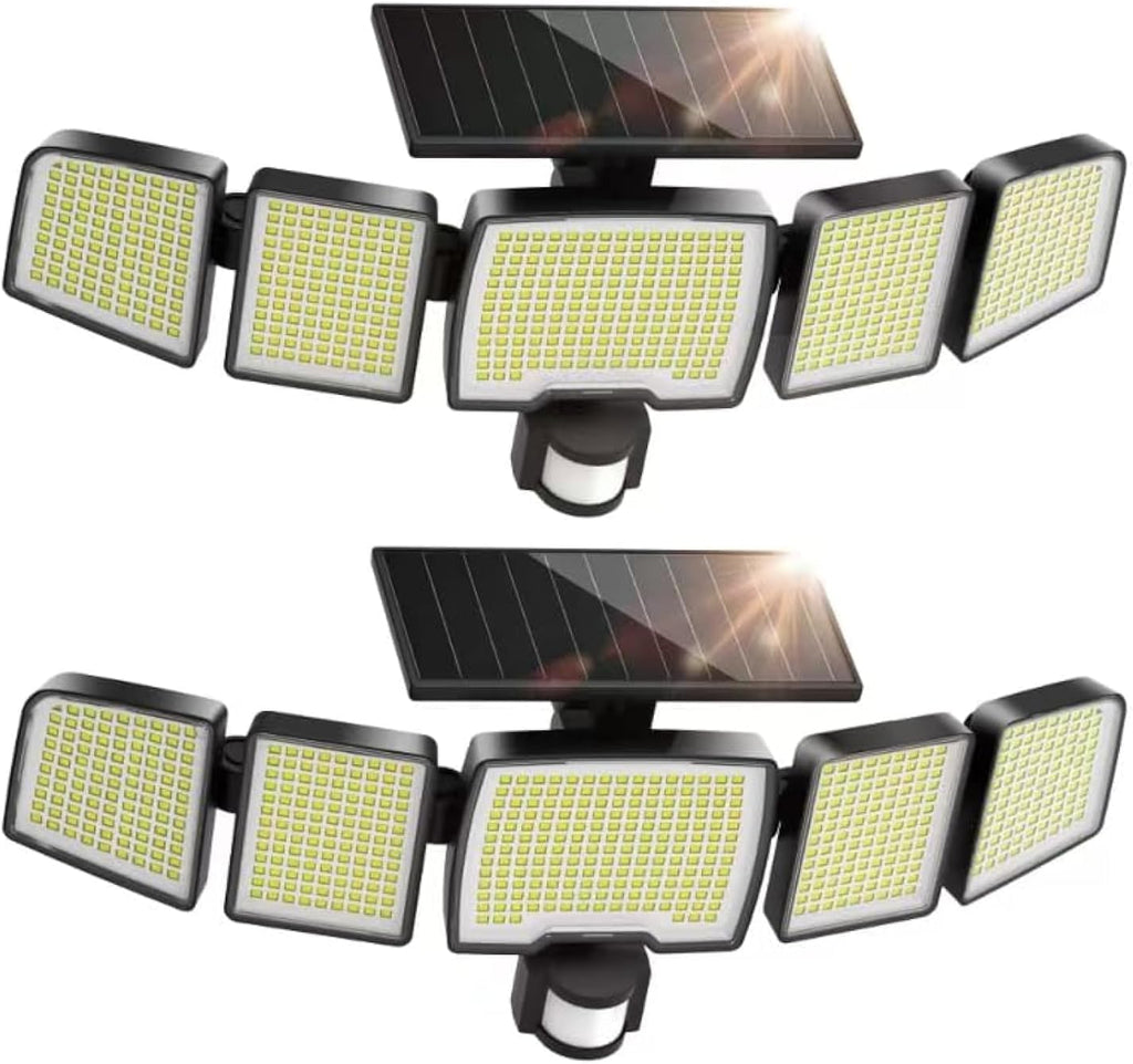 UME Solar Outdoor Lights 620 LED 4500LM, IP65 Waterproof Motion Sensor Outdoor Lights, 5 Heads Solar Security Flood Light 270 Wide Lighting Angle with 3 Modes for Garden Patio Yard - 2 Pack