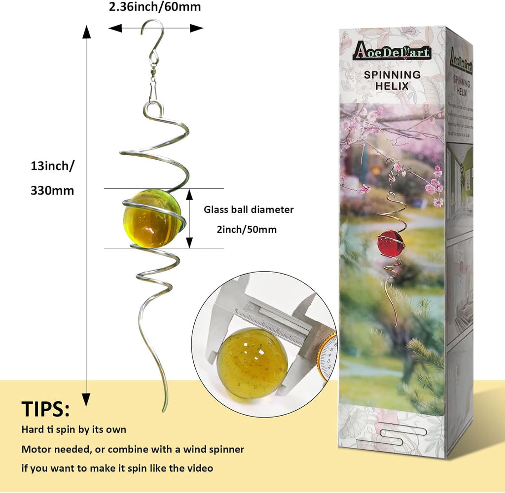 Gazing Ball Spiral Decorative Tail Wind Spinner Sun Catcher 11inch Tail and 2 inch Glass Orb. Wind Spinner Stabilizer Indoor Outdoor Garden Decoration -13 inch Height(Gold)