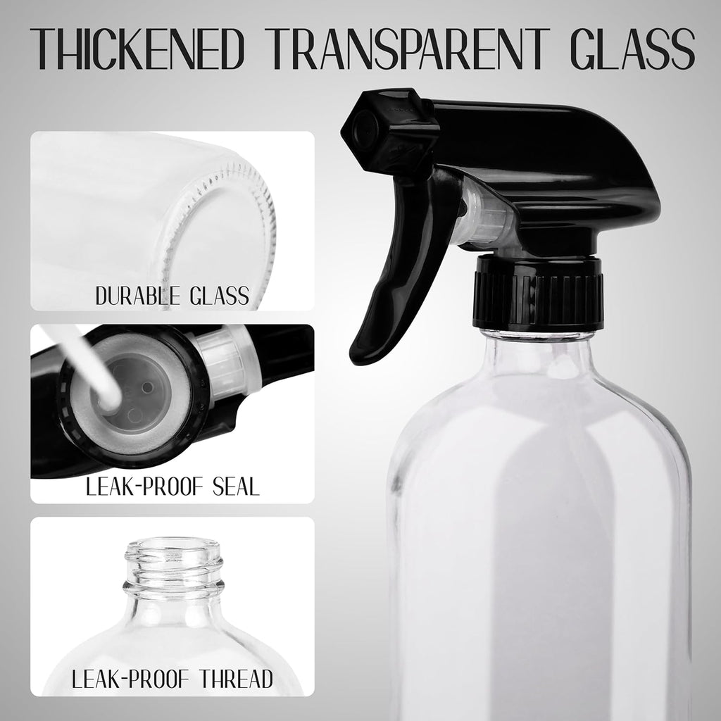 16oz Empty Glass Spray Bottle with Silicone Sleeve Protection - Refillable Containers for Cleaning Solutions, Essential Oils, Misting Plants - Including 2 Sprayers (Clear, 1 PACK)