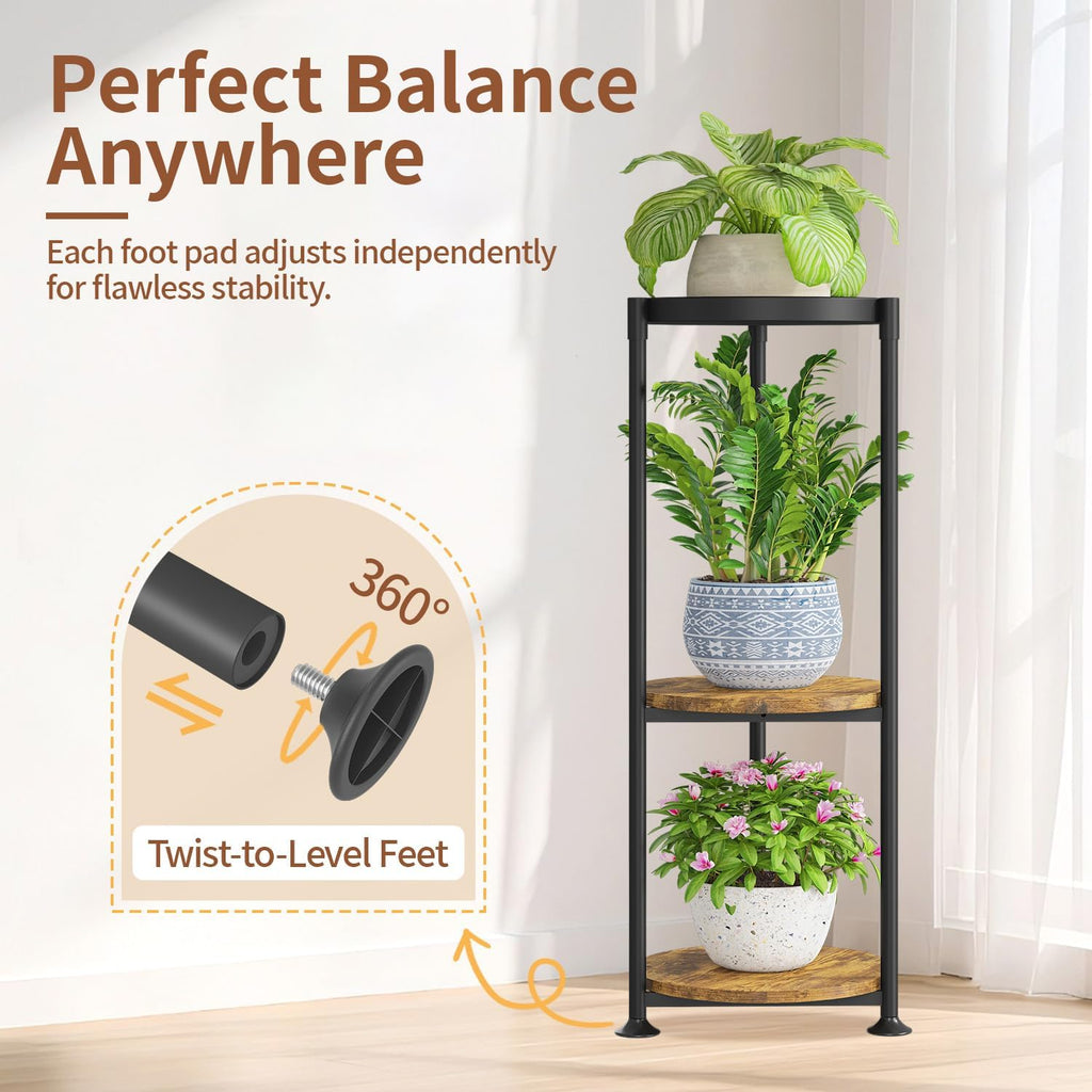 LASZOLA 3 Tier Black Plant Stand Indoor for Large Tall Heavy Duty Flower Planter, Metal Vertical Multi Level Rack for Narrow Floor Corner, Sturdy Round Holder Organizer, Modern, Mid Century, Farmhouse