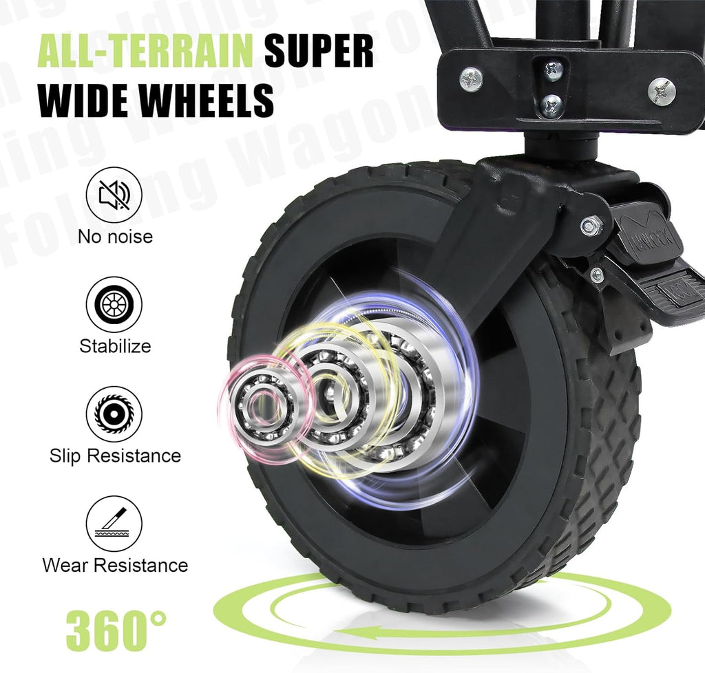 Wagons Carts Foldable Collapsible Wagon Utility Cart 300lbs 130L with Side Pocket and Brakes for Beach Garden Shopping Camping Sports