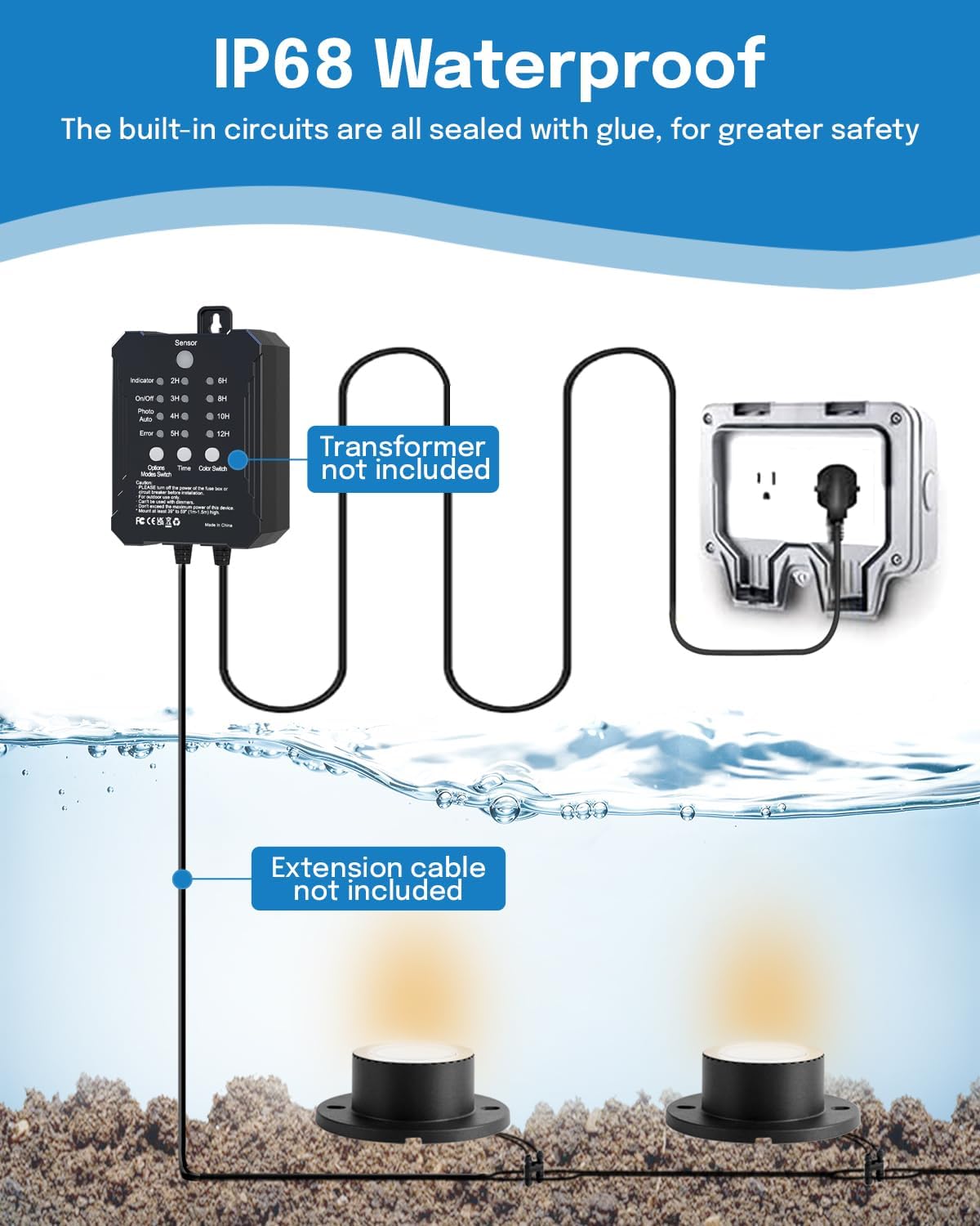 HIBOITEC 3W Pond Lights LED Underwater, 2700K Warm White, IP68 Waterproof Low Voltage Submersible Fountain Lights for Ponds Tank Garden Waterfall, 12-24V AC/DC, 2 Pack