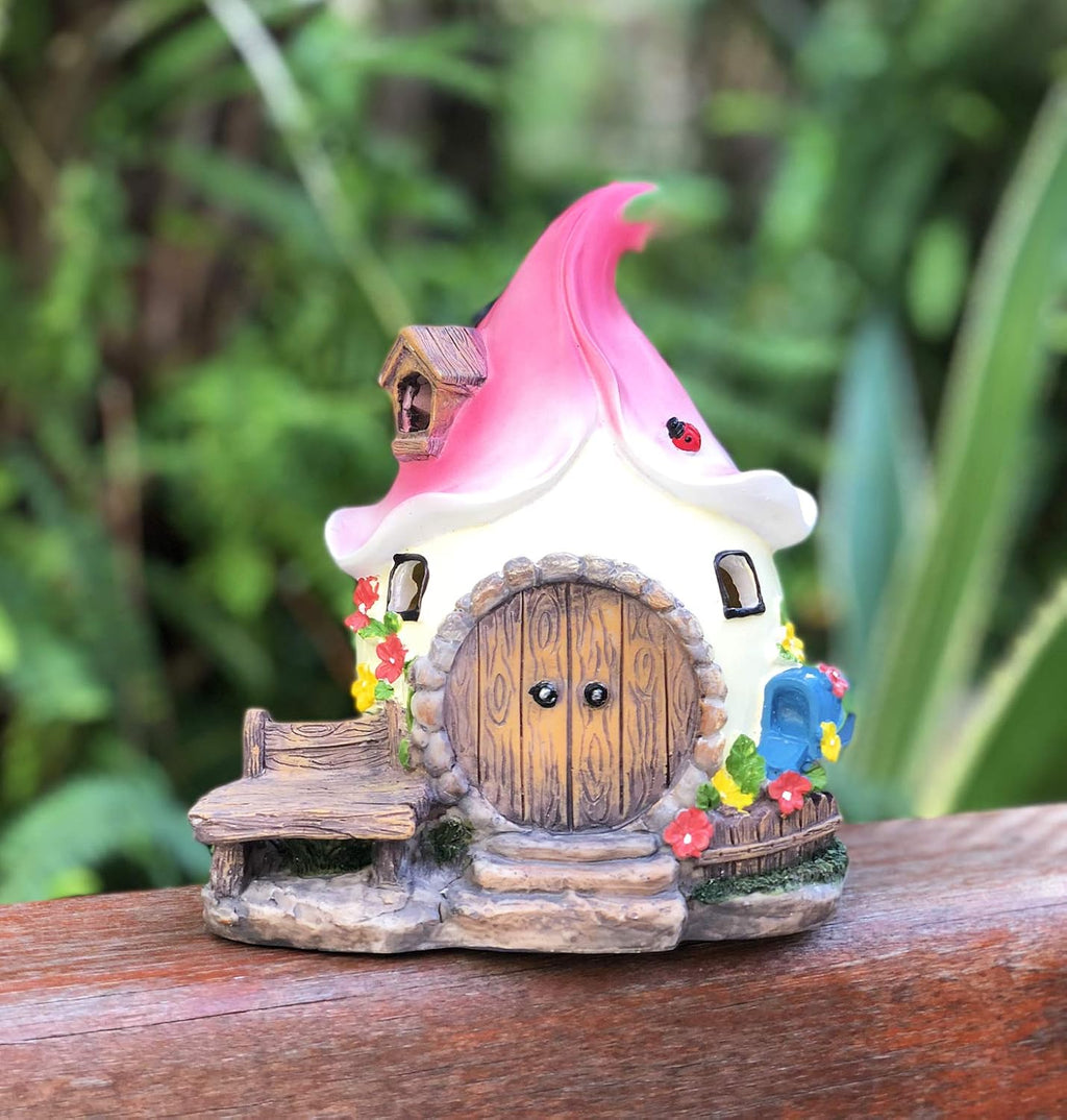 Solar Fairy Cute Garden House, Outdoor Gnome House Figurine with Solar Lights, Little Garden Cottage Figurines Multicolor
