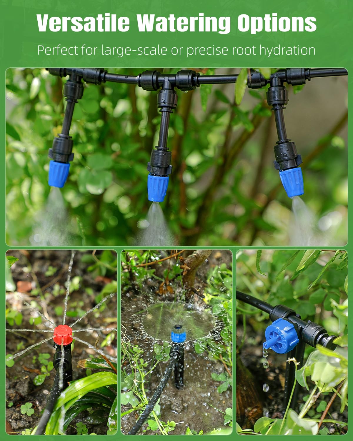 Pawfly 250 ft Drip Irrigation System, Quick-Connect Drip Irrigation Kit with 50ft 1/2" & 200ft 1/4" Tubing and Accessories, Garden Watering System for Greenhouse,Yards,Lawn,Raised Bed