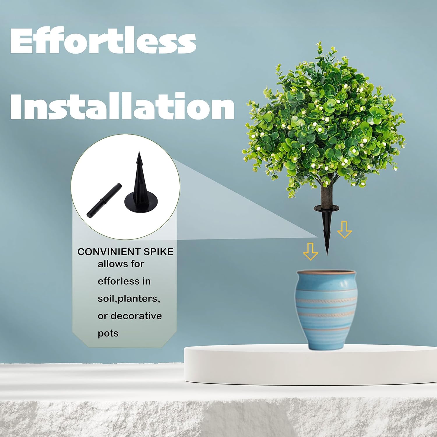 Artificial Boxwood Topiary Ball Trees 21.6" Tall UV Resistant Artificial Bushes, Set of 2 Faux Plants with Spike Easy to Push in The Ground for Indoor Outdoor Garden