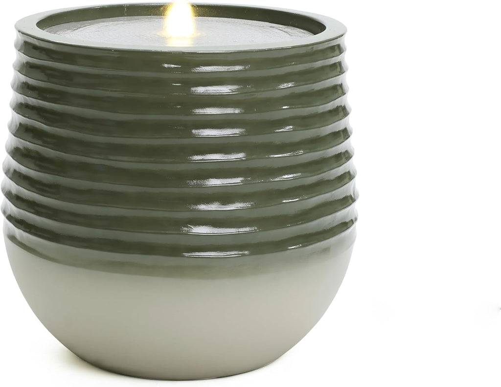 LuxenHome 20" Water Fountain Outdoor with LED Light, Modern Bubbling Garden Water Fountains with Gradient Color, Resin Outdoor Waterfall Fountains with Ceramic Like Glaze for Yard, Patio, and Porch