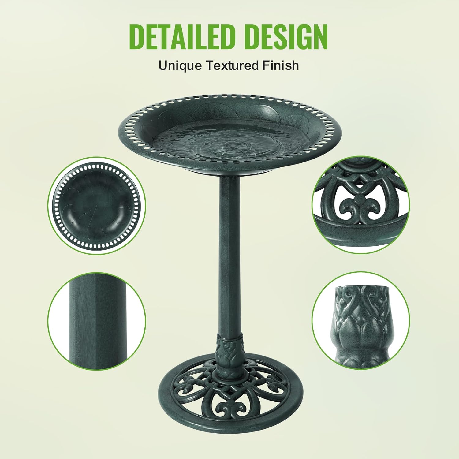 Backyard Expressions Outdoor Garden Bird Bath - Green - Weather Resistant Polyresin - 27 Inch