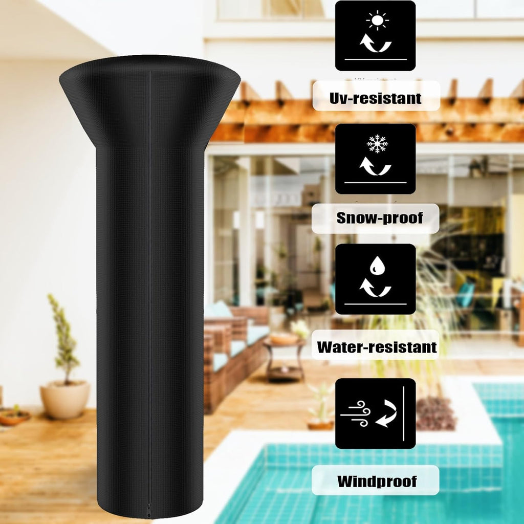 Siruiton Patio Heater Covers with Zipper & Air Vent - Waterproof, Dustproof, Wind-Resistant, UV/Snow-Resistant, 420D - Black (2 Pack, 87" Height x 33" Dome x 19" Base)