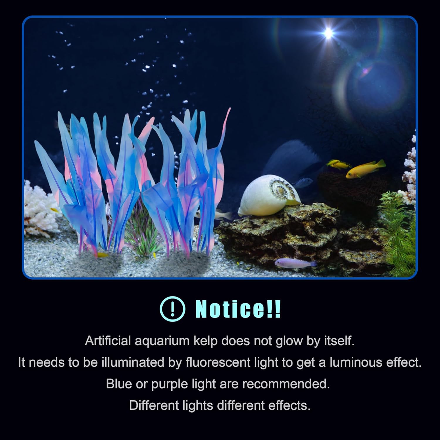 Kaiyuan Dynasty 2pc Silicone Aquarium Plants Artificial Plants for Fish Tank Glowing Kelp Aquarium Plant Decor Fish Tank Plants Simulation Artificial Water Grass,7inch,Blue