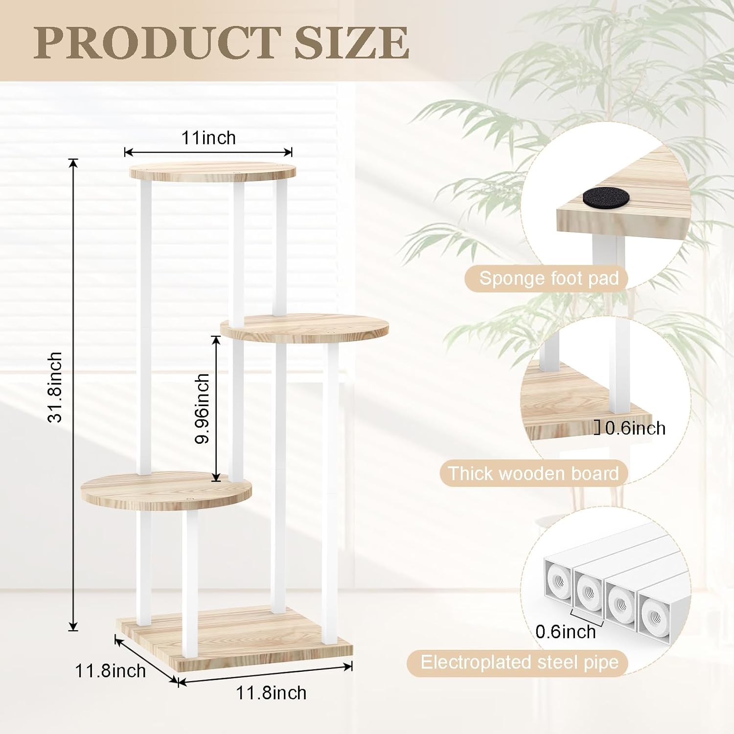 4 Tier White Metal Wooden Tall Plant Stand Indoor Shelf Flower Pot Holder for Multiple Plants, Corner Display Rack for Living Room Balcony Patio Garden