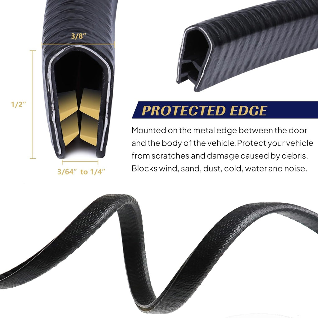 Edge Trim Black U-Channel Rubber Trim Edge with Metal 1/2" X 3/8" - Fit Gap 3/64" to1/4 Car Door Edge Sealing Strip, PVC Weather Stripping with Steel, Metal Edge Protector, 6.5FT