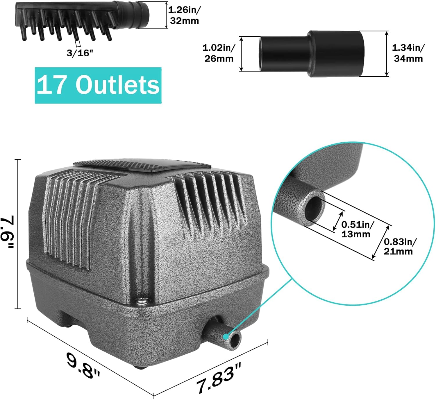 Linear Air Pump for Aeration, 1350GPH Septic Air Pump Pond Aerator for Koi Pond, Aquarium, Waste Treatment, Fish Farm, Seafood Restaurant, Hydroponic