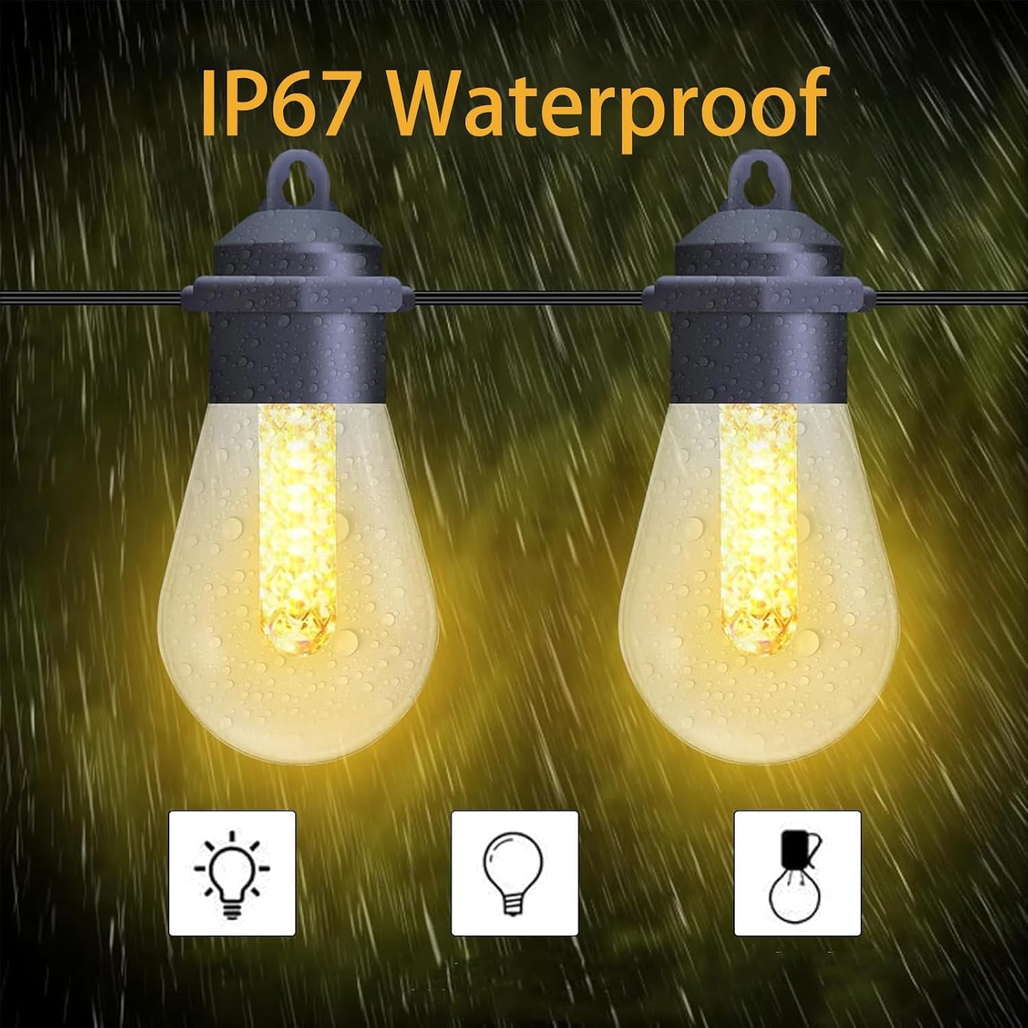 Honche Solar Lights Outdoor Waterproof LED IP66 with 15 Edison Bulb Warm White String Lights Patio Lights Decorate for Christmas Camping Wedding Birthday Backyard Gazebo Party
