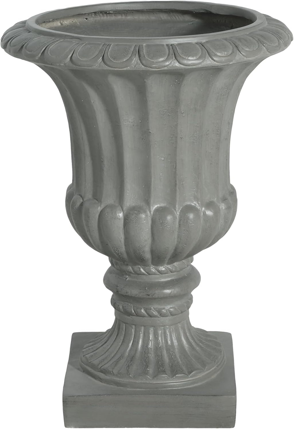 Christopher Knight Home Stella Outdoor Urn Planter with Drainage Hole, Mid-Century Modern Garden Urn, Large Garden Pot, Floral Relief Design, Sturdy MGO Outdoor Planter, Flower Urn, Gray