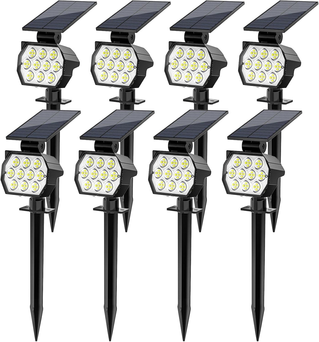 Solar Spot Lights Outdoor Waterproof IP67, 8 Pack - 50 LED Adjustable Solar Powered Landscape Spotlight with 3 Lighting Modes, Stake Light for Outside Yard Lawn Pathway Tree (Cool White)