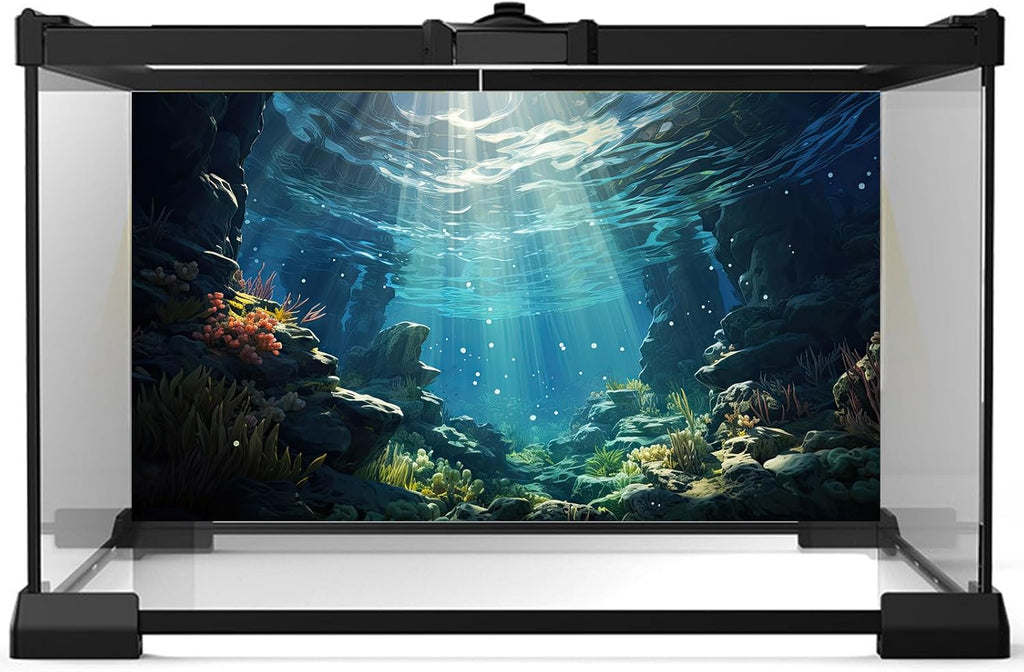 Underwater Aquarium Background Corals and Tropical Fish Terrarium Backdrop Rock Aquatic Plants Sunlight Rays Fish Tank Background Tank Aquarium Wallpaper Poster Decor 72x18in