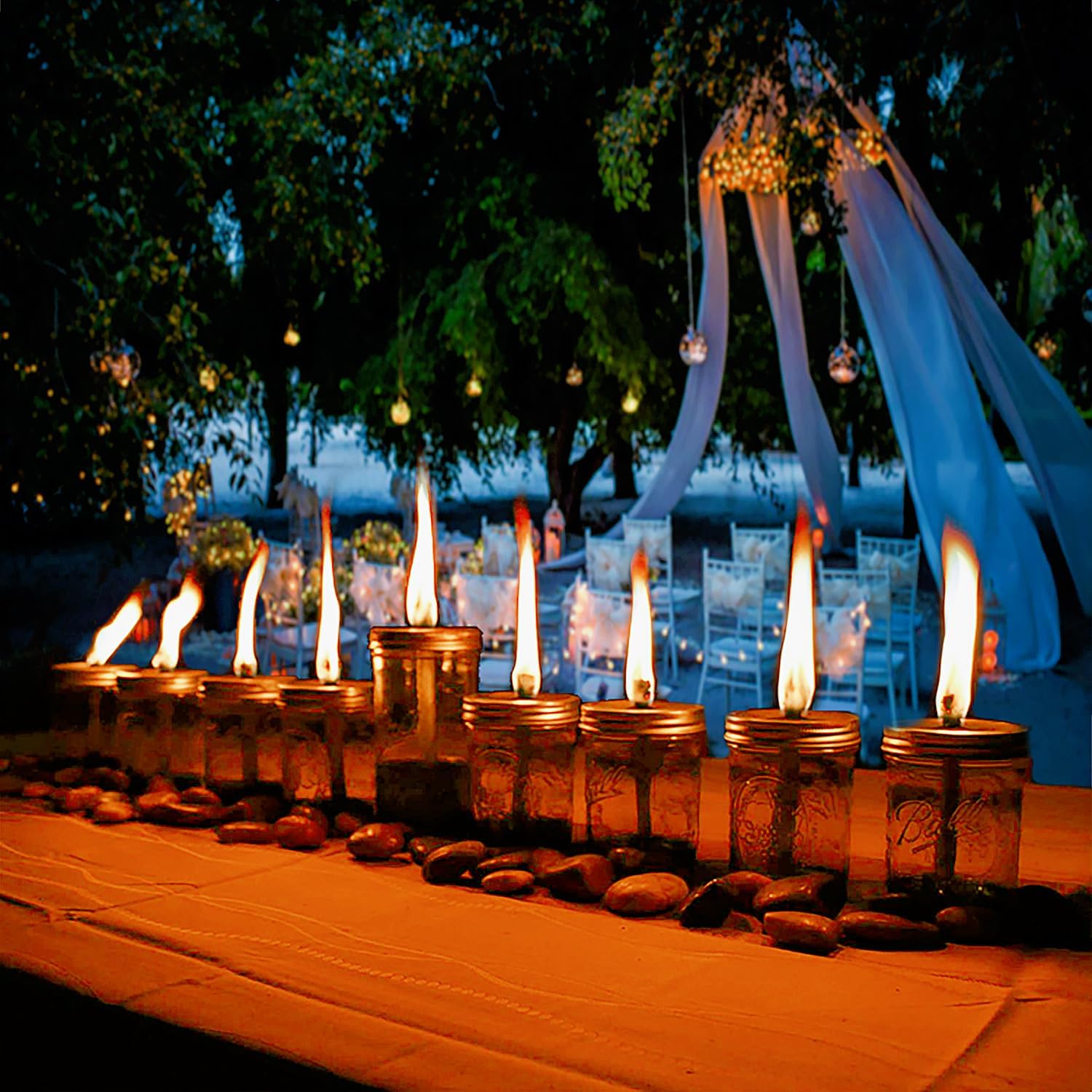 Mason Jar Tabletop Torch Kits,4 Pack Longlife Fiberglass Wicks,Stainless Steel Mason Jar Lids Caps Included,Outdoor Deck Oil Lamp Torch