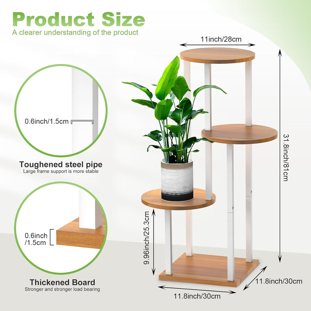 4 Tier Wood Tall Plant Stand Metal Rack Indoor, Multiple Flower Pot Holder Shelves Corner Rack, Round Planter Shelf Display Rack Storage Organizer for Patio Living Room Balcony(White)