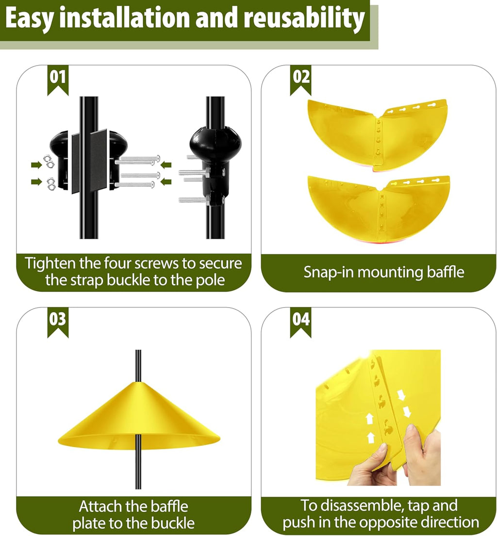 Squirrel Baffle for Bird Feeder Pole, 19-Inch Outdoor Bird Feeder Guard, Squirrel-Proof Birdhouse Baffles, Shepherd's Hook for Outside(Yellow)