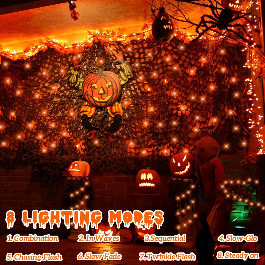 YEGUO Orange Solar Halloween Lights Outdoor Waterproof, 4 Pack Each 33ft 100 LED Solar Fairy Lights, 8 Modes Solar String Lights