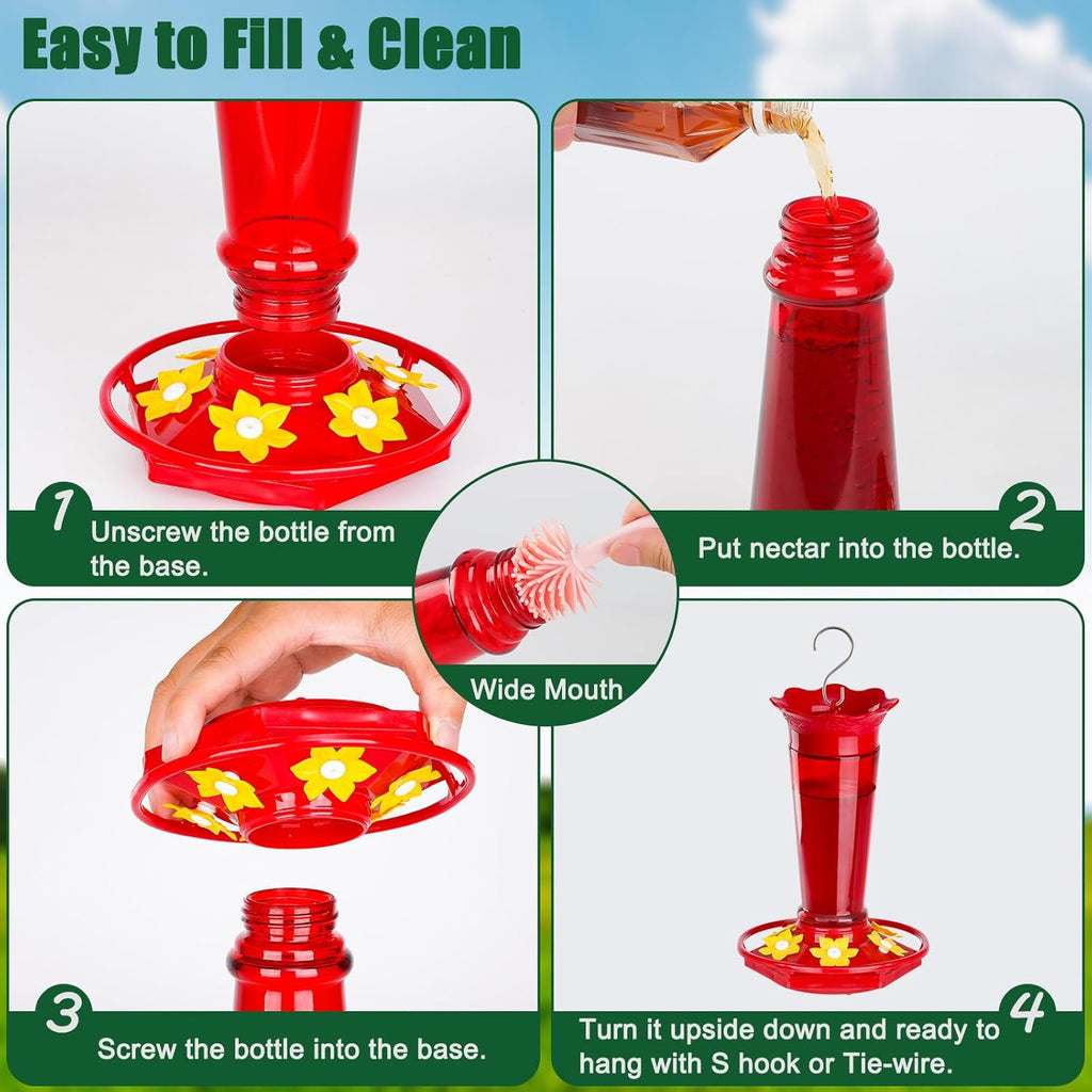 Glass Hummingbird Feeders for Outdoors Hanging Ant and Bee Proof Red 10 OZ Bird Feeders for Outside Hanging 6 Feeding Stations Bird Nectar Feeder for Garden Yard Décor Gifts for Mom