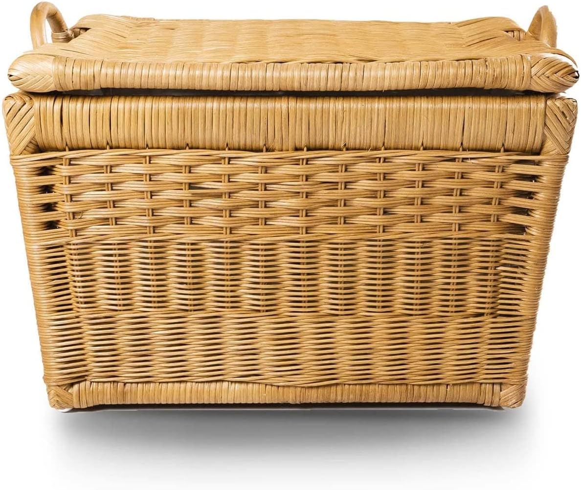 The Basket Lady Lift-Off Lid Wicker Storage Basket, Medium, 20 in L x 15 in W x 14 in H, Sandstone