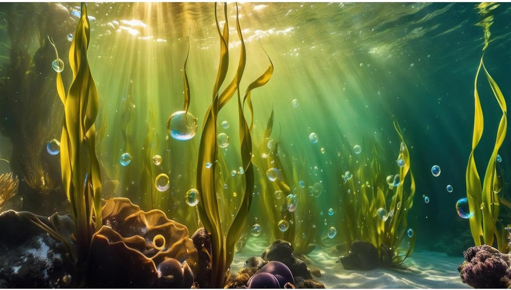 Aquarium Background Underwater Beautiful Coral Reef with Seaweed Bubbles Terrarium Backdrop Aquatic Plants Sunlight Rays Fish Tank Background Tank Aquarium Wallpaper Poster Decor Vinyl 72x16in