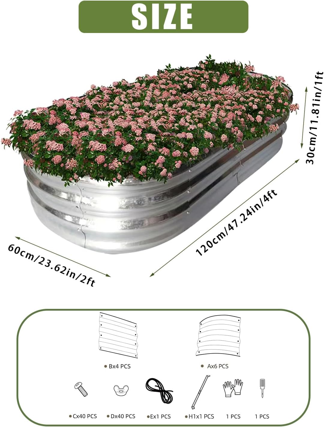 Raised Garden Bed, Raised Beds for Gardening Outdoor for Vegetables and Flowers Ground Planter Box, Galvanized Metal Planter Grow Garden Box,4x2x1ft
