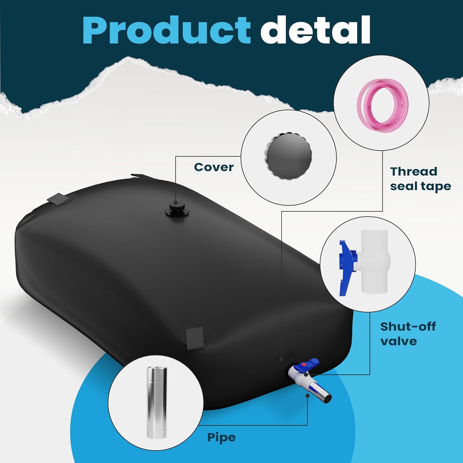 Large Capacity Water Storage Bladder, Portable Water Tank Containers, Bladder Tank for Drought Resistance, Fire Prevention, Emergency Water, Agricultural Irrigation Outdoor(110L/29Gal,Black)