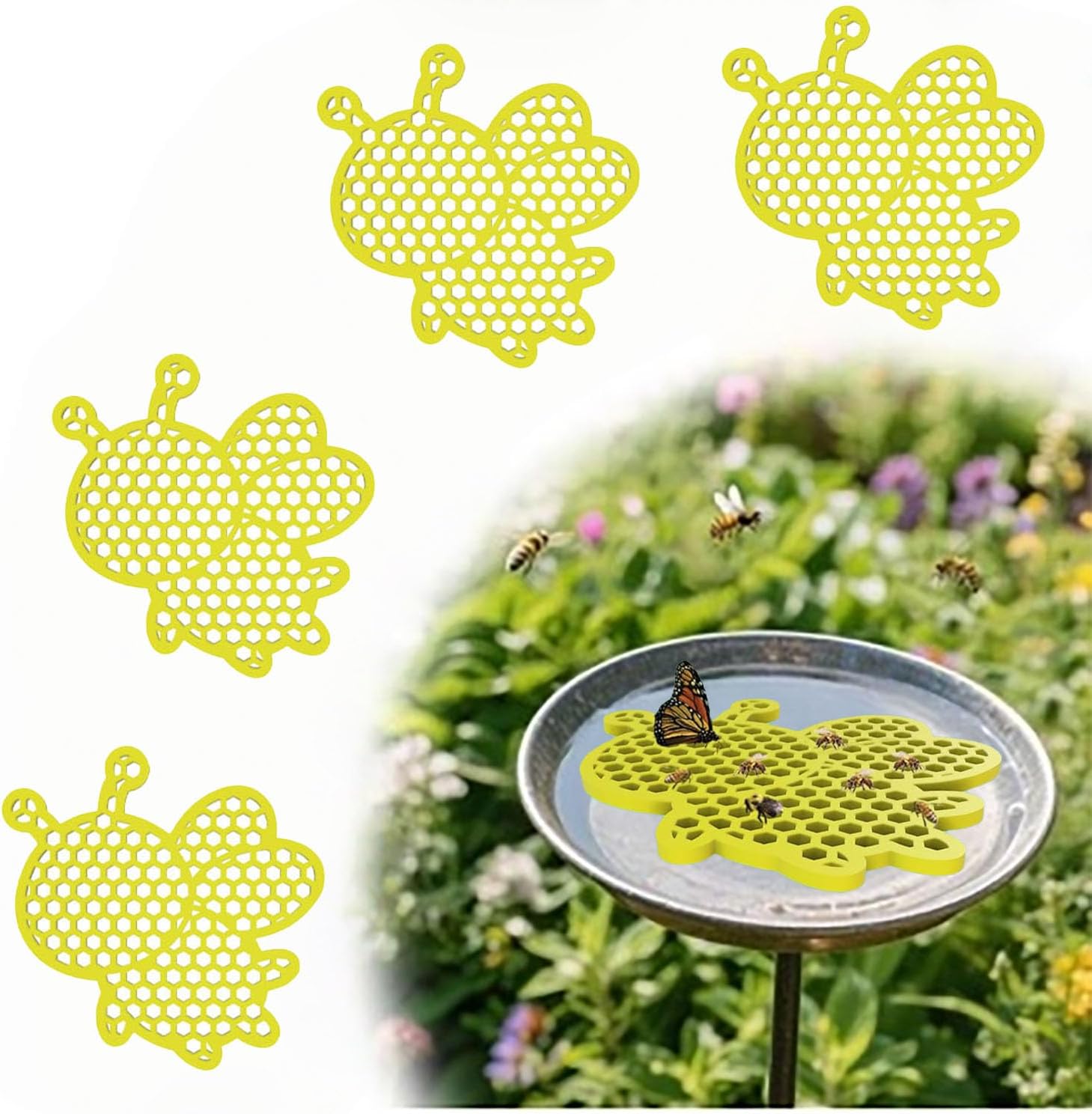 4 Pack Floating Bee Watering Station for Garden, Butterfly Feeder Bee Waterer Wildlife Baths Pollinator, Outdoor Pool & Garden Decor(Yellow Bee)
