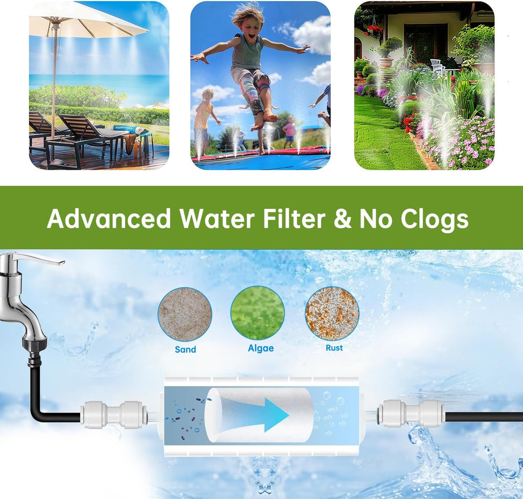 75FT Outdoor Misting Cooling System‌ - Patio Garden Kit with ‌Brass Nozzles & UV Tubing‌, DIY Install for ‌Pool, BBQ, Greenhouse‌, Water-Saving High Pressure Cooler