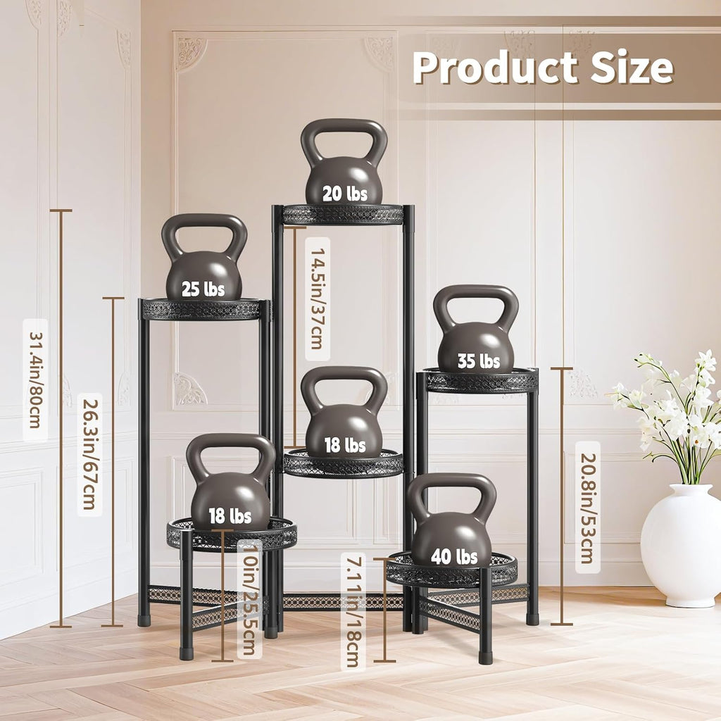 LASZOLA 6 Tiered Folding Tall Plant Stand Indoor Outdoor for Large Planter, Heavy Duty Metal Adjustable Multiple Flower Rack for Corner, Wrought Iron High Spiral Holder for Modern House Patio, Black