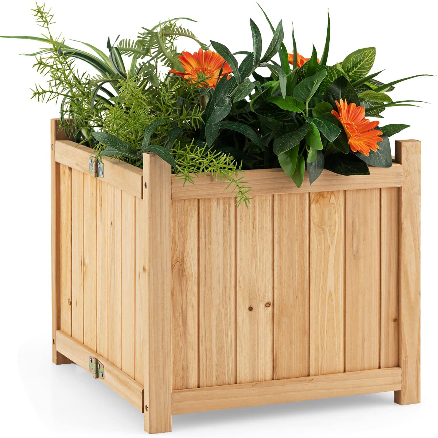 Giantex 15” Planter Raised Garden Bed - Wooden Planting Box, Outdoor Folding Square Planter w/Removable Bottom, Premium Drainage System for Herbs, Fruits, Flowers, Succulents, Simple Assembly