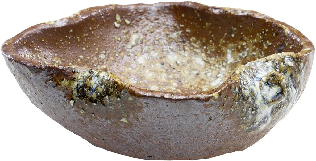 Wazakura Shigaraki Series Handmade Leaf Shaped Ceramic Bonsai Pot with Drainage Hole, 5.9 in (150 mm) Made in Japan, Garden Training Container, Flower Planter, Succulent Bowl - Red Brown