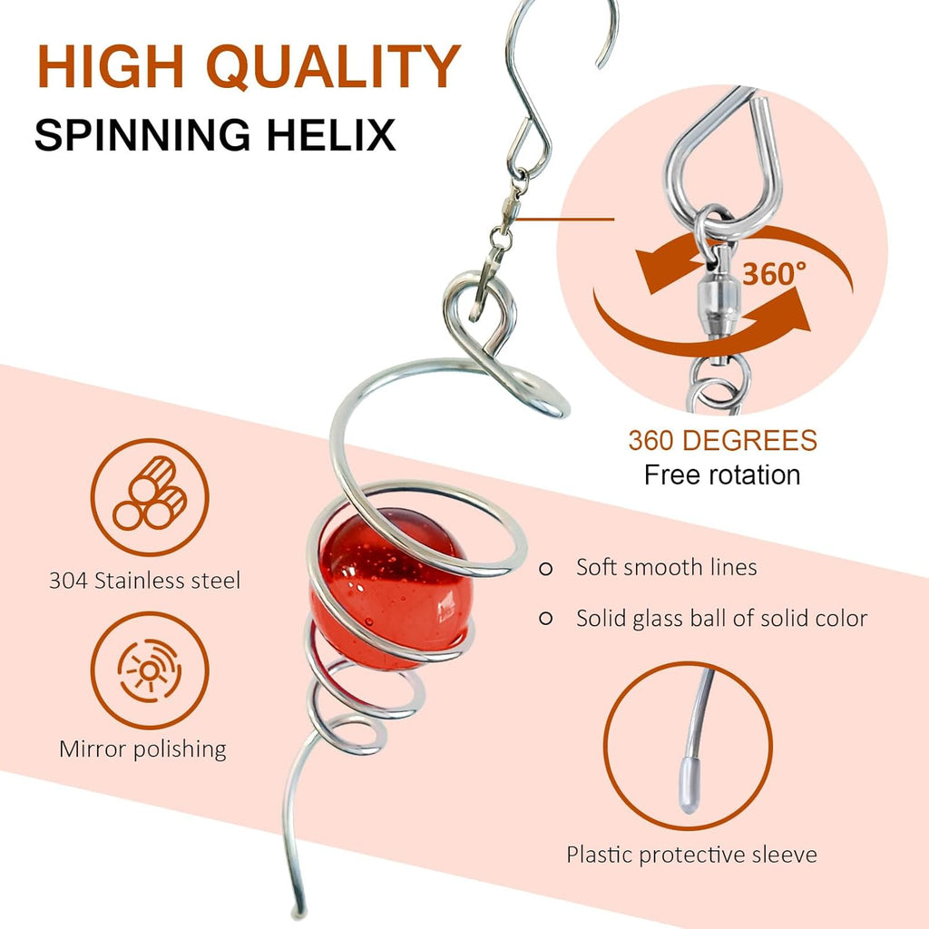 Wind Spinner Tail with Red Glass Orb,Wind Spinners Stabilizer Gazing Ball Spiral Tail,Decorative Wind Spinner Spiral Sun Catcher,Indoor Outdoor Hanging Rotating Garden Decoration-13 in