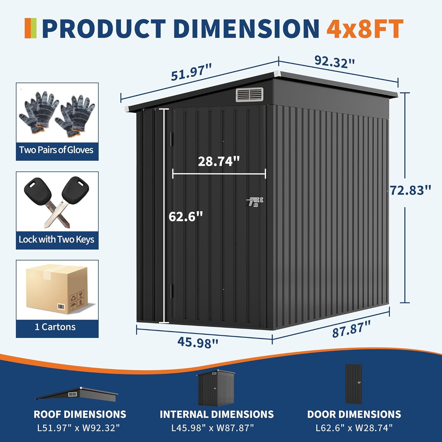 4x8 FT Metal Outdoor Lean to Storage Shed, Lean to Garden Shed Utility Tool Shed, Heavy-Duty Outdoor Metal Wall Side Storage Sheds