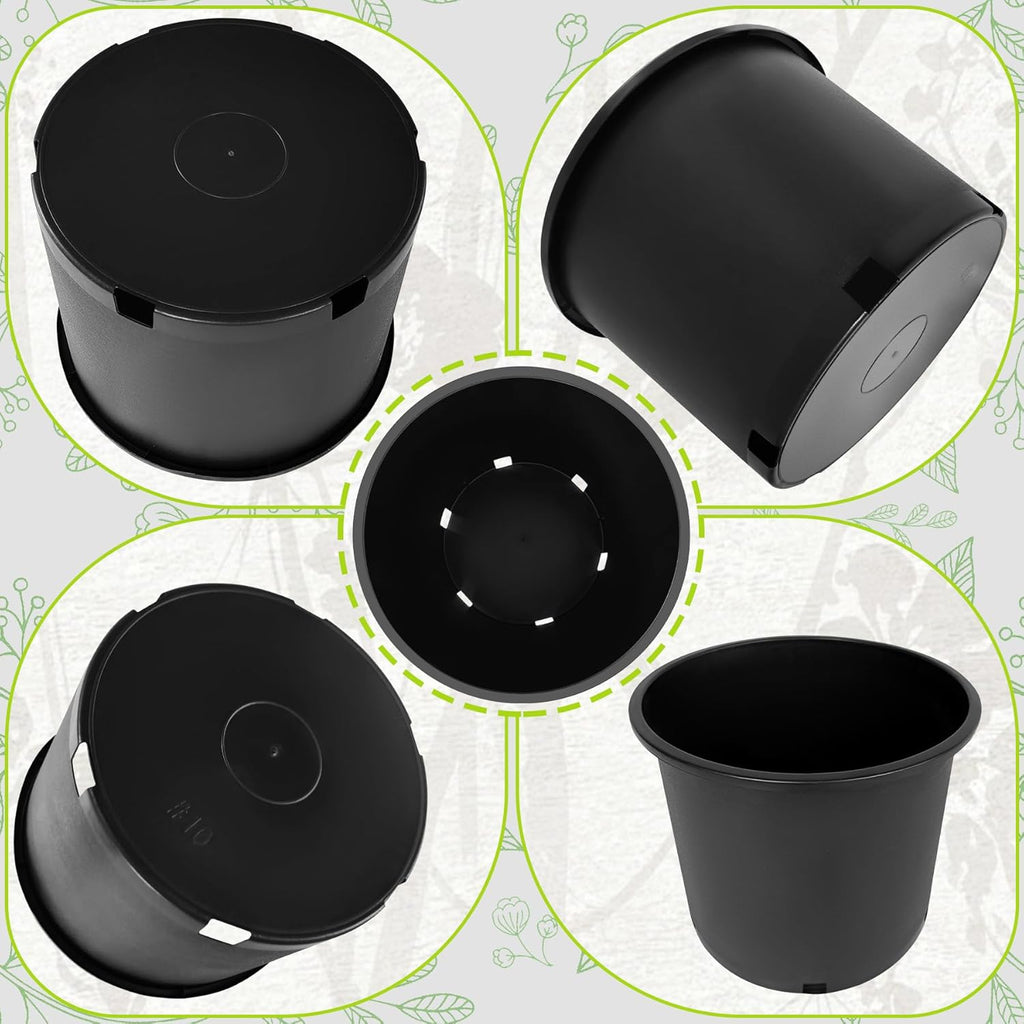 10 Gallon Nursery Pots Plastic Container Injection Molded Pot for Plants Flexible with Drainage Holes Suitable for Plants Soil Growers or Hydroponics Black 10 Pcs